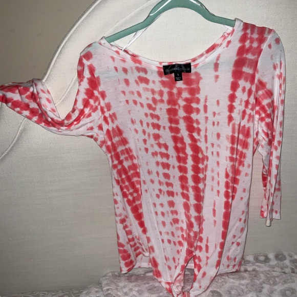 VALENTINES RED & WHITE tie dye blouse CREW NECK with knot tie long sleeve blouse - Picture 7 of 9